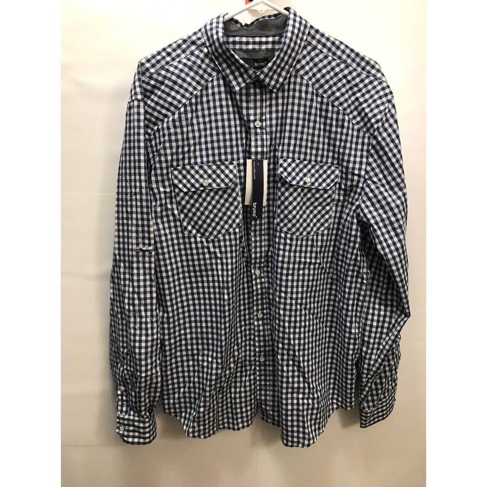 Bruno Conte Men's Size L Button Down Dress Shirt Blue/White Checkered New W/tags